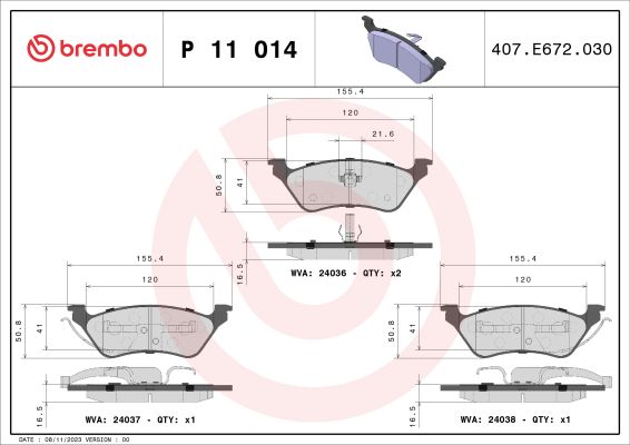 A.B.S. P 11 014 BREMBO Bremsbelagsatz, Scheibenbremse